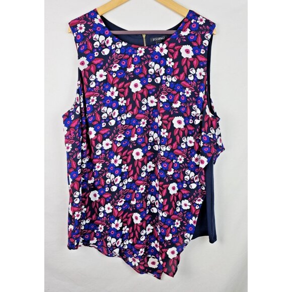 Roz & Ali Women's Top Plus Size 2X Blue Floral Sleeveless Tunic Shirt Blouse - Picture 1 of 11